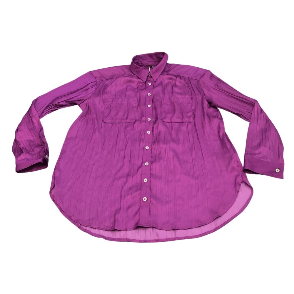 Anthropologie Button Down Womens Small Purple Satin Textured Long Sleeve Shirt